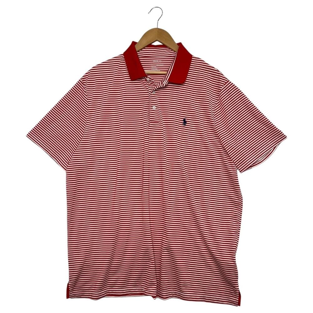 Polo Ralph Lauren Performance Polo Shirt Mens XL Red White Striped Golf Casual